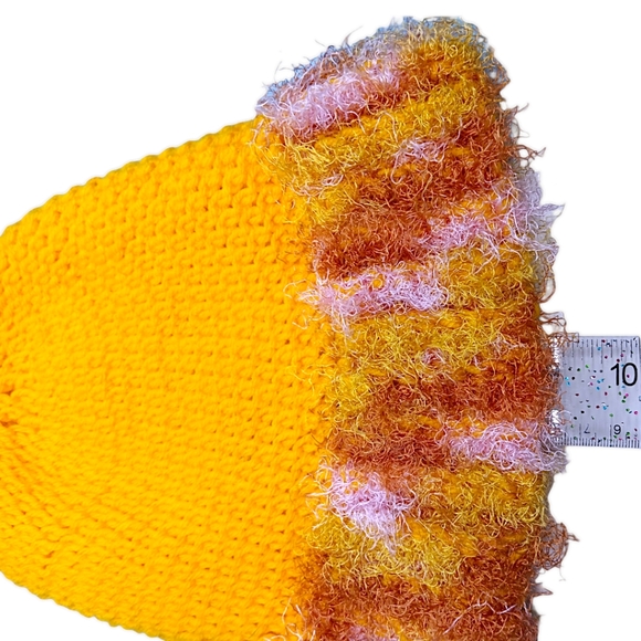 HANDMADE Beanie Yellow & Multicolor Faux Fur Crocheted Winter Hat with Pom Pom - Picture 4 of 5